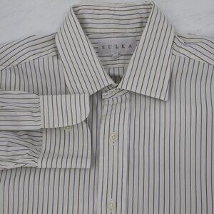 Sulka dress Shirt Mens 16.5 35 Long Sleeve Button Up Striped Cotton barrel cuff